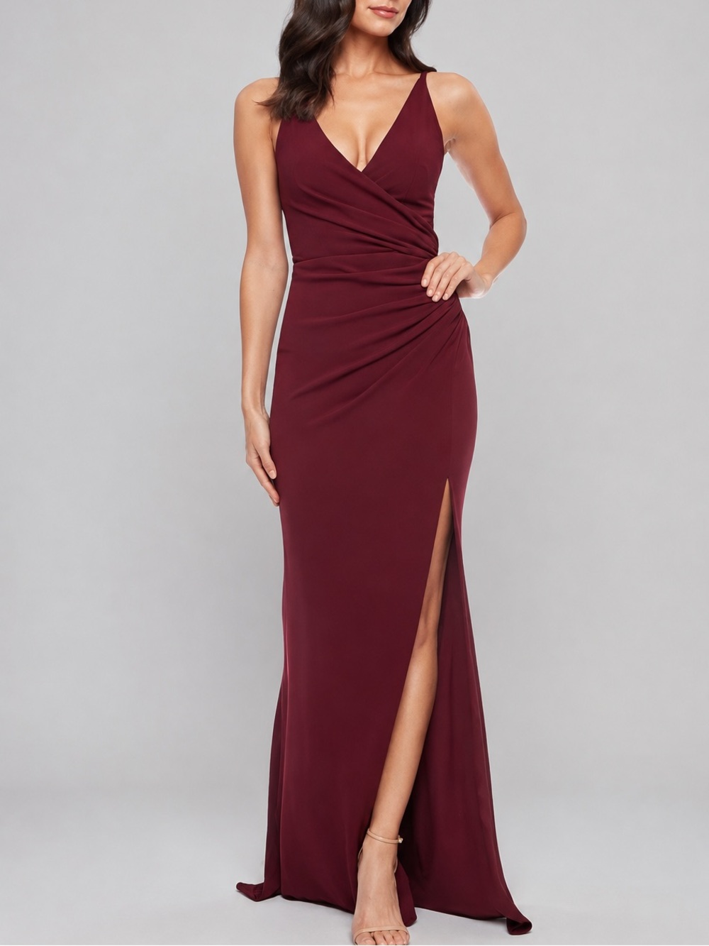 🆕🌺Dress the Population Jordan Burgundy Slit Formal Maxi Gown SizeM Wedding Guest